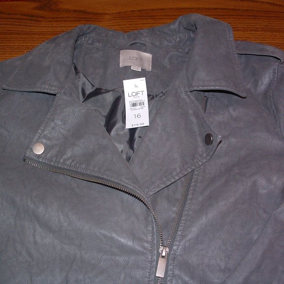 Loft Size 16 Gray Faux Nubuck Leather Moto Jacket (NWT) - Picture 3 of 14
